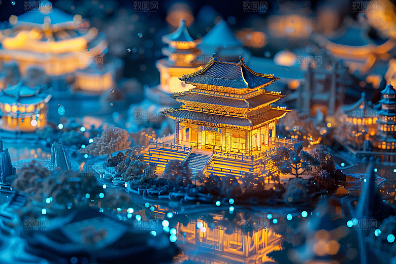 国潮光效建筑赛博朋克3D模型
