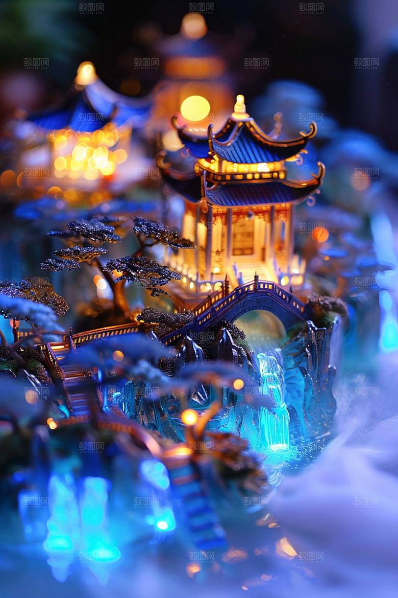 国潮光效建筑赛博朋克幻想风模型