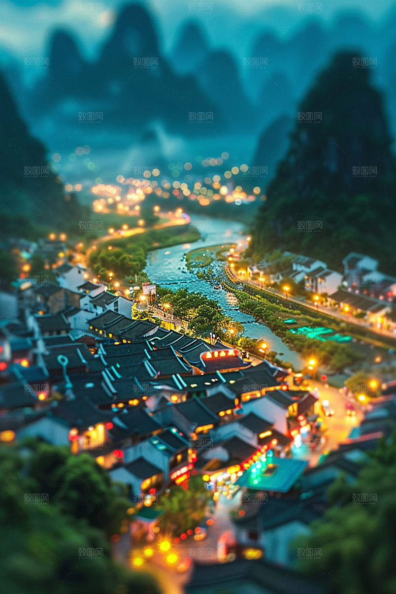 国潮光效建筑3D时尚模型