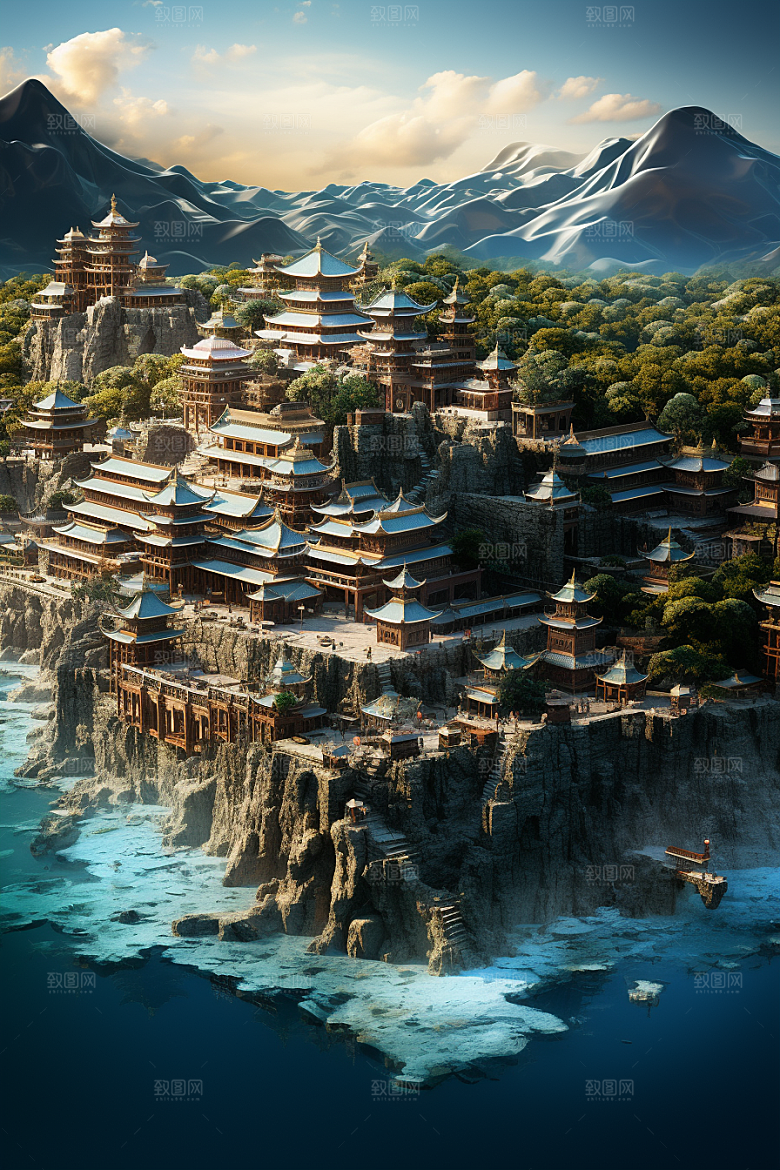 国潮光效建筑赛博朋克潮流模型
