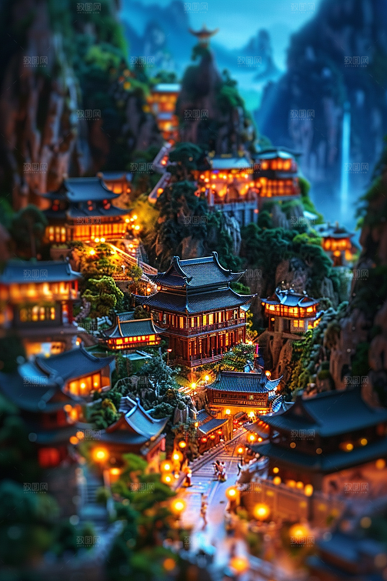 国潮光效建筑质感幻想风模型