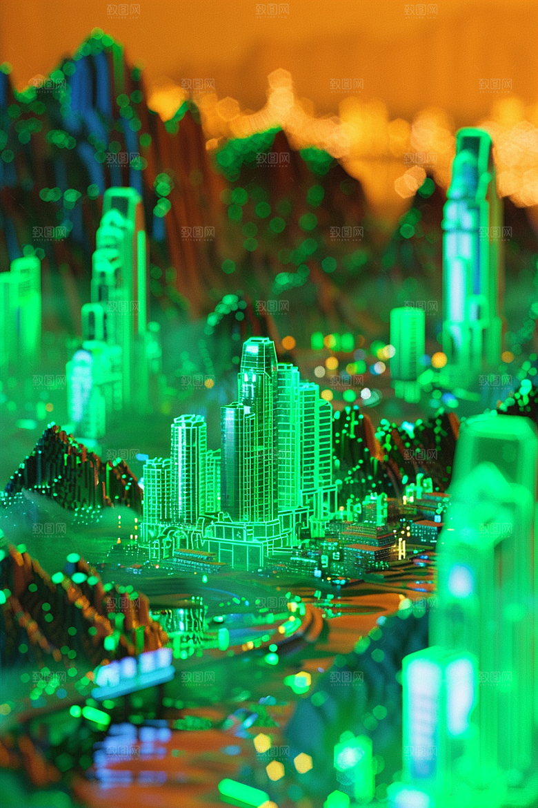 国潮光效建筑高清3D模型