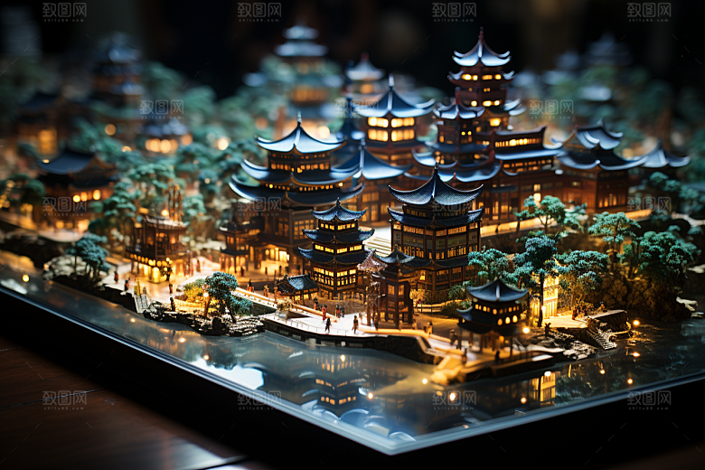 国潮光效建筑梦幻高清模型