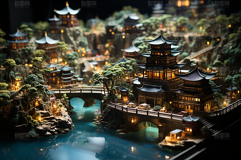 国潮光效建筑时尚高清模型