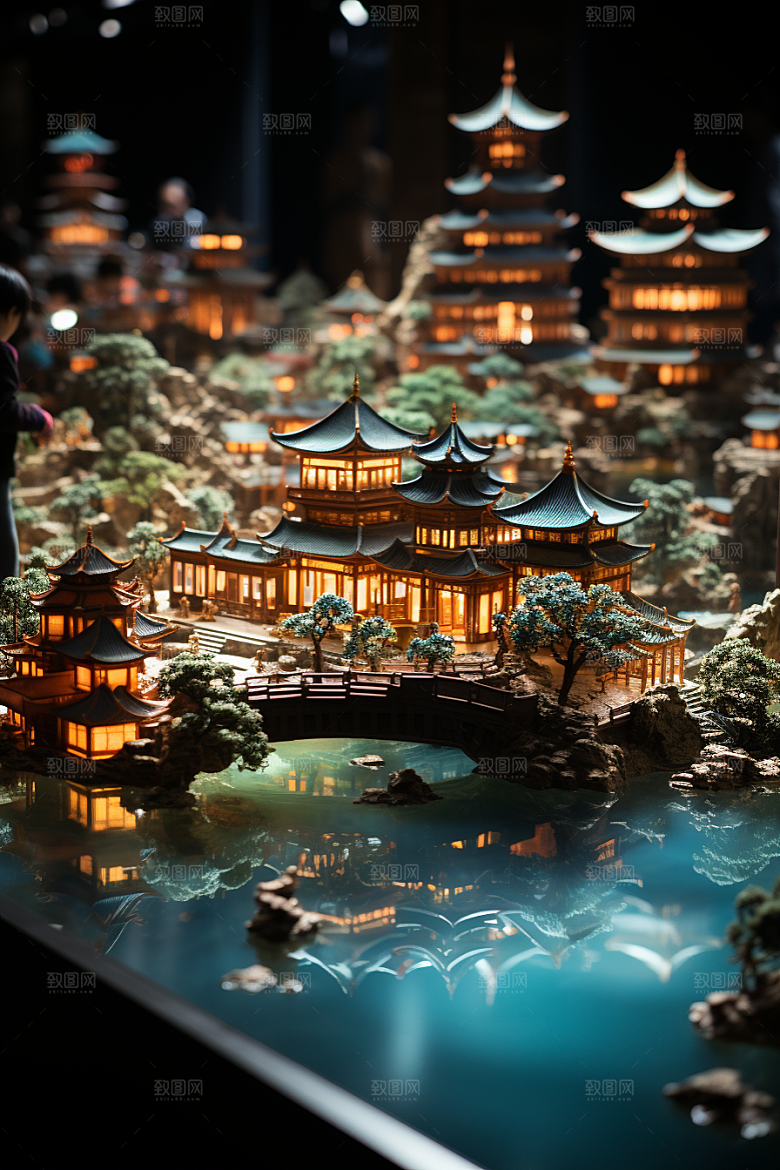 国潮光效建筑潮流梦幻模型