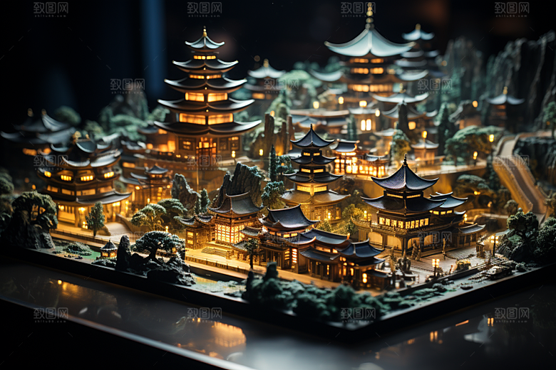 国潮光效建筑幻想风3D模型