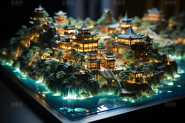 国潮光效建筑高清幻想风模型