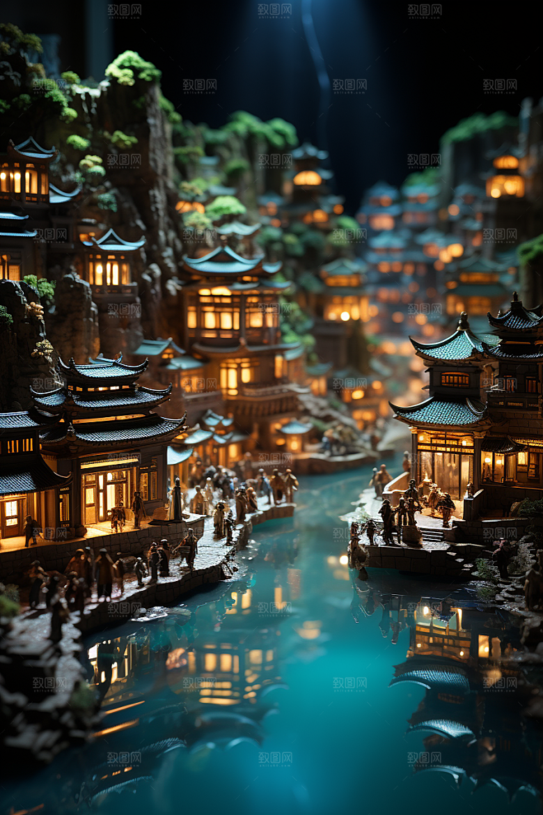 国潮光效建筑梦幻幻想风模型