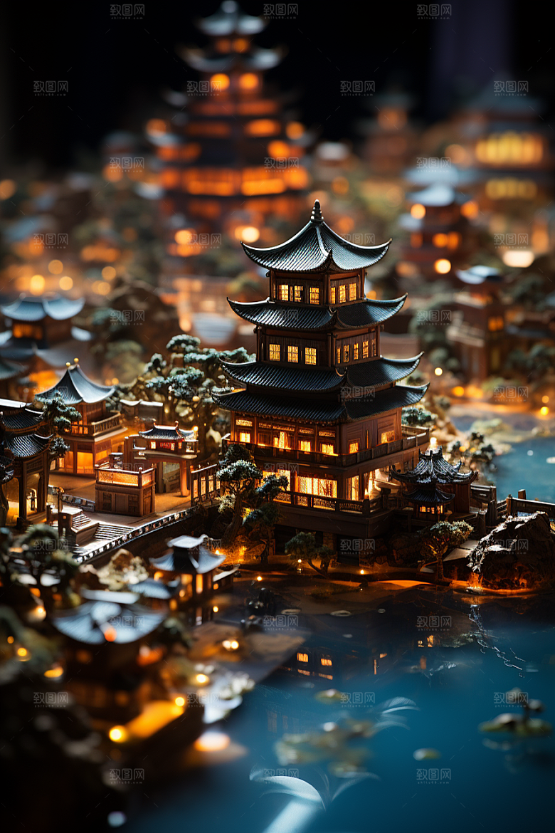 国潮光效建筑赛博朋克高清模型