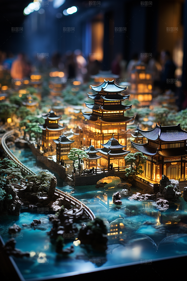 国潮光效建筑幻想风潮流模型