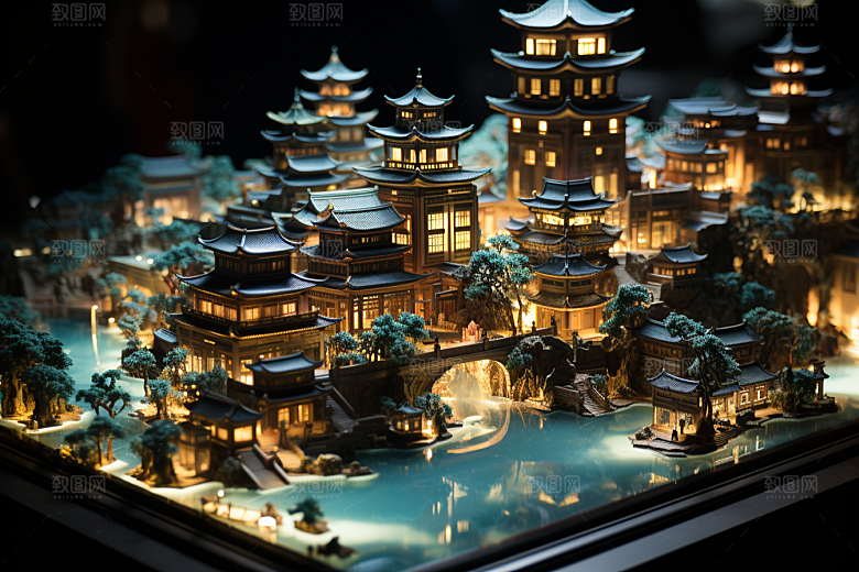 国潮光效建筑梦幻幻想风模型