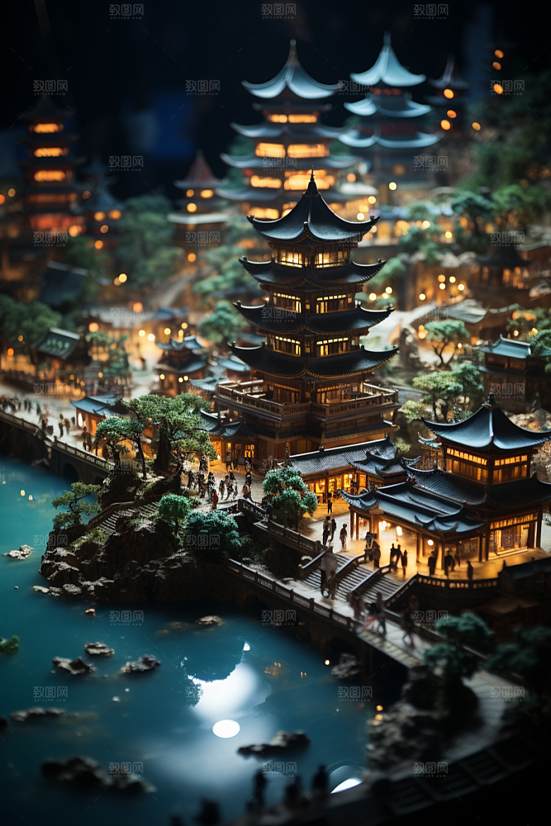 国潮光效建筑时尚超现实模型