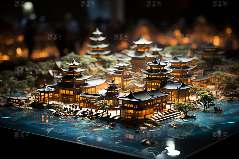 国潮光效建筑赛博朋克梦幻模型