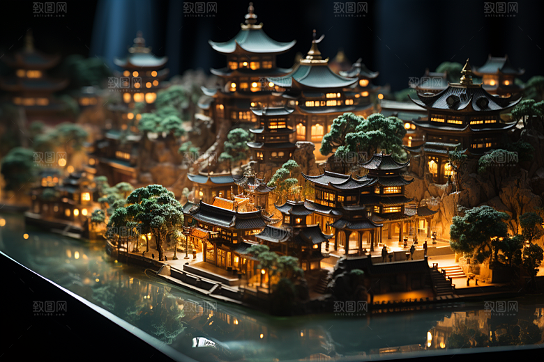 国潮光效建筑高清中国风模型