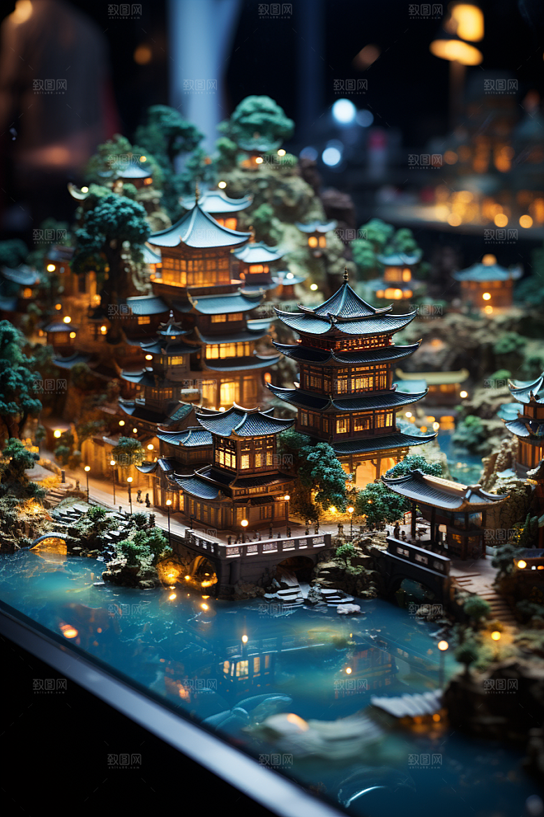 国潮光效建筑赛博朋克超现实模型
