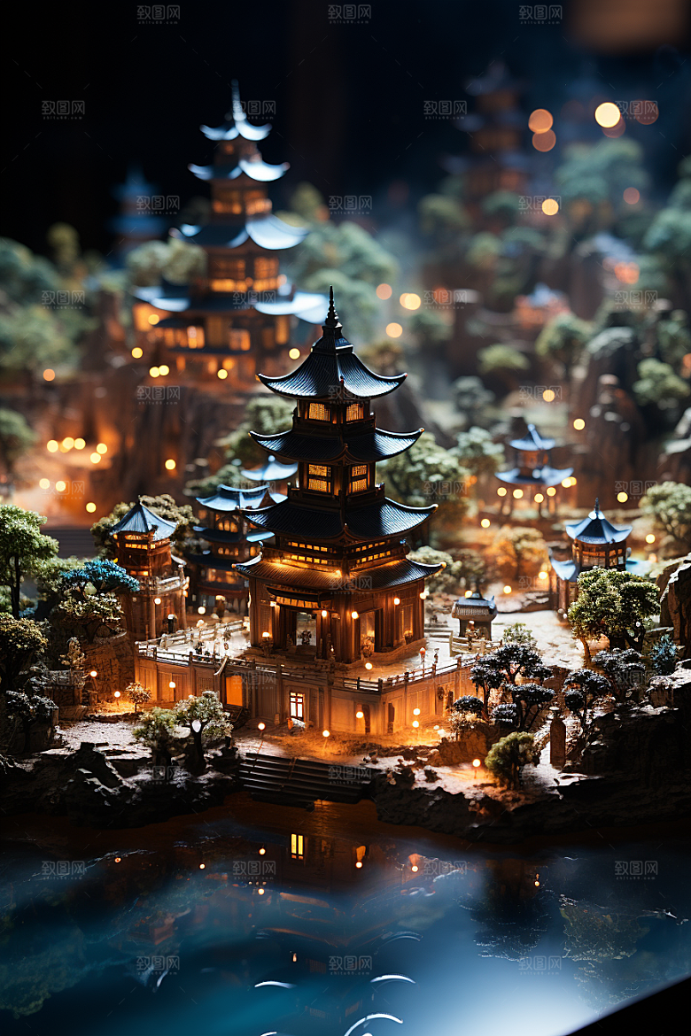 国潮光效建筑幻想风3D模型