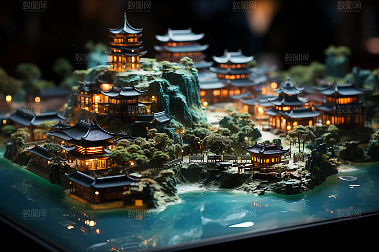 国潮光效建筑超现实赛博朋克模型
