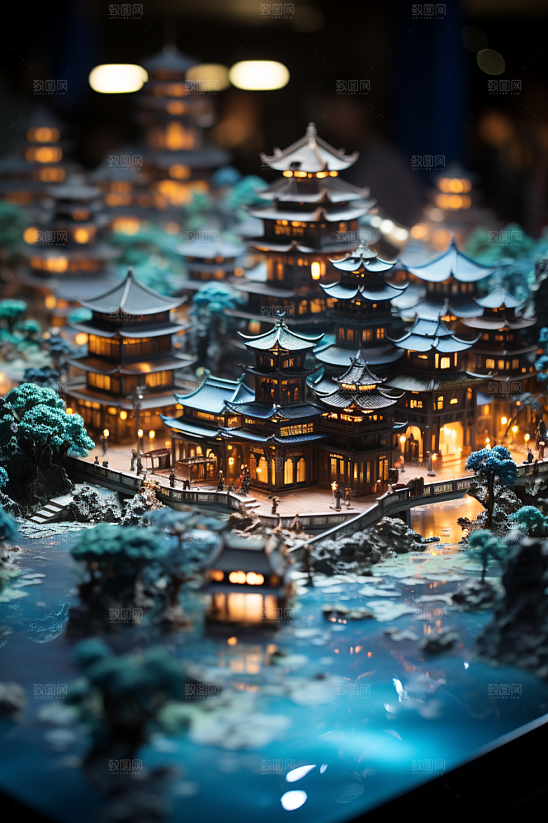 国潮光效建筑幻想风中国风模型