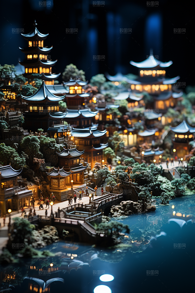 国潮光效建筑时尚3D模型
