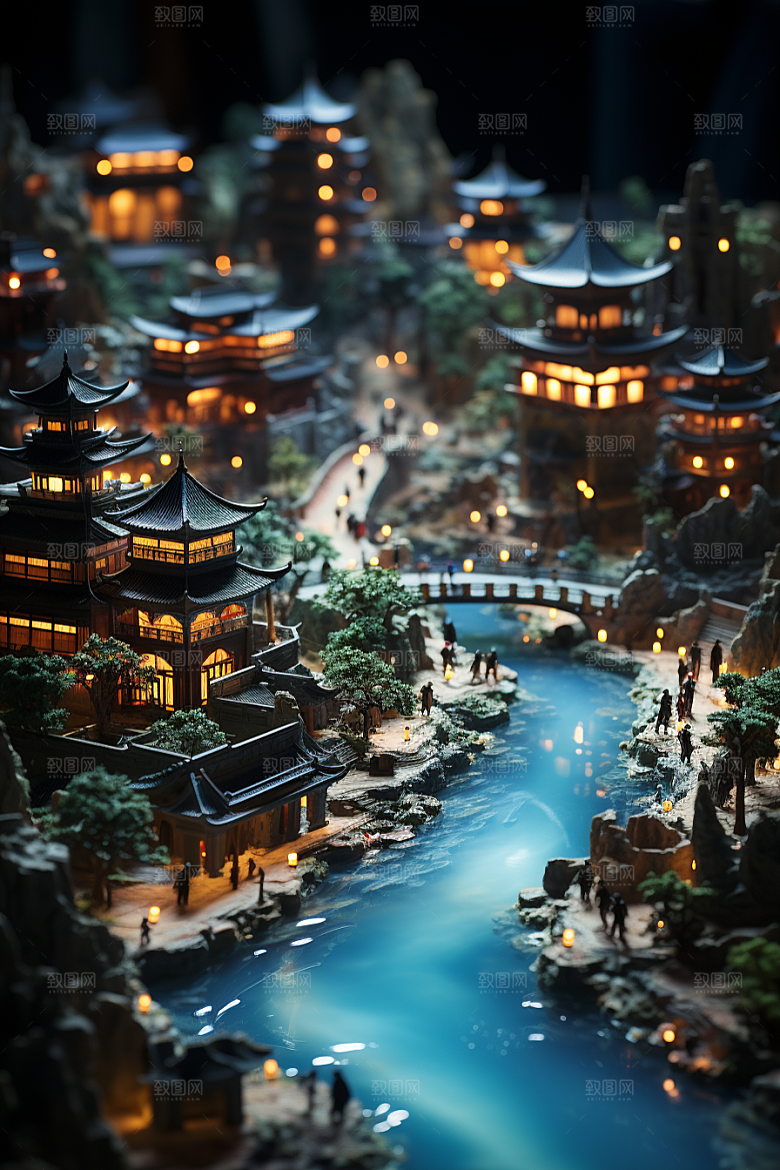 国潮光效建筑时尚赛博朋克模型