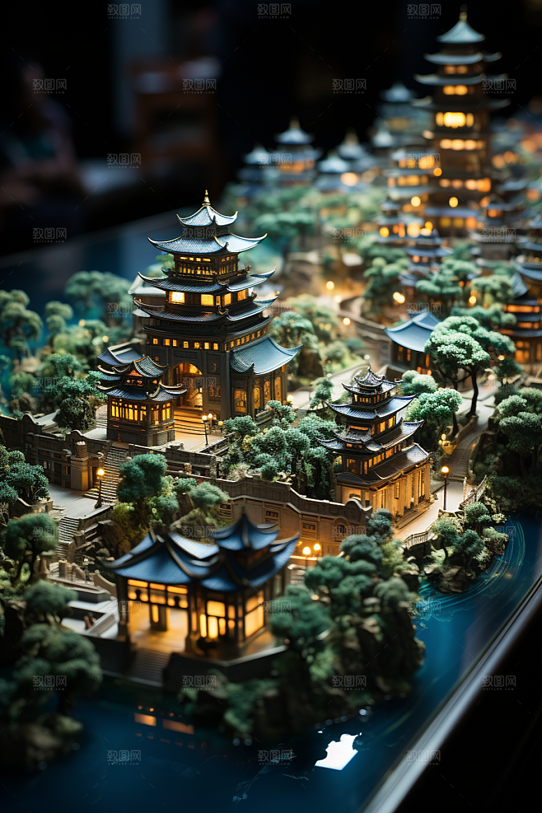 国潮光效建筑质感幻想风模型