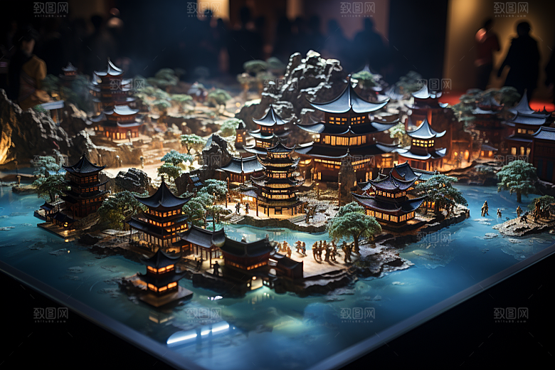 国潮光效建筑超现实幻想风模型