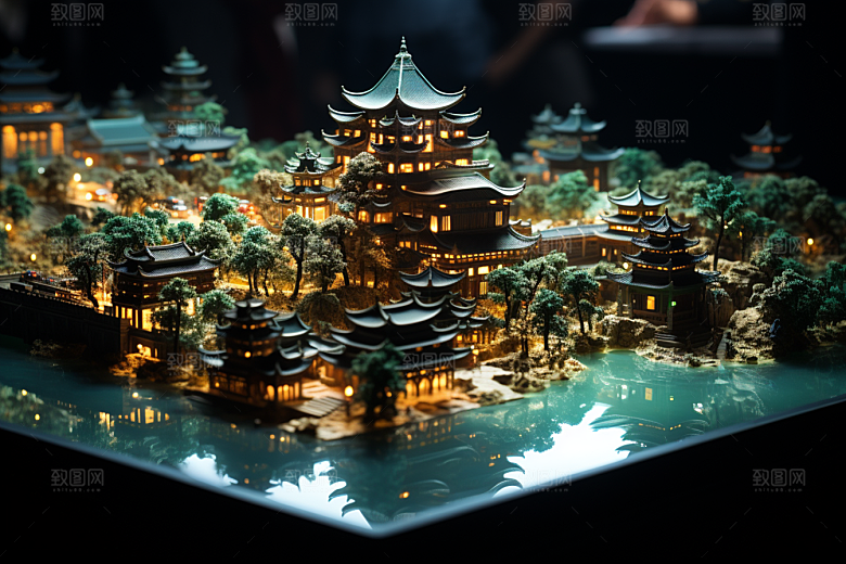 国潮光效建筑高清中国风模型