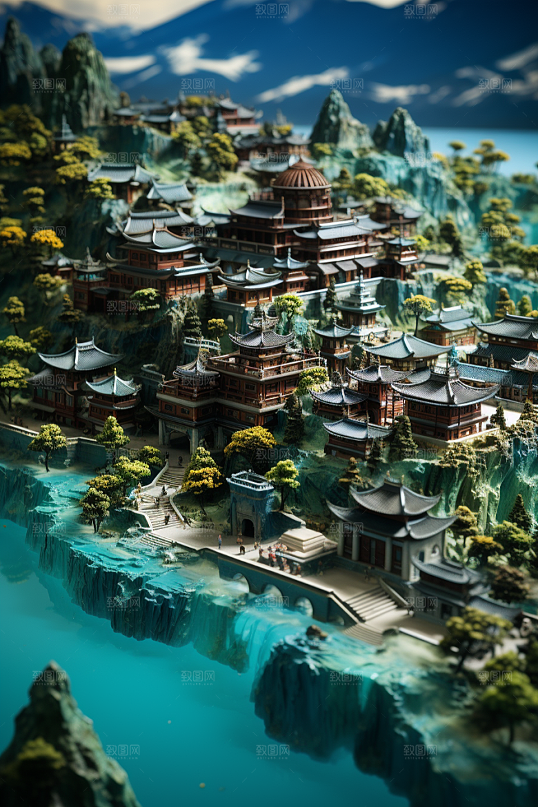 国潮光效建筑中国风幻想风模型