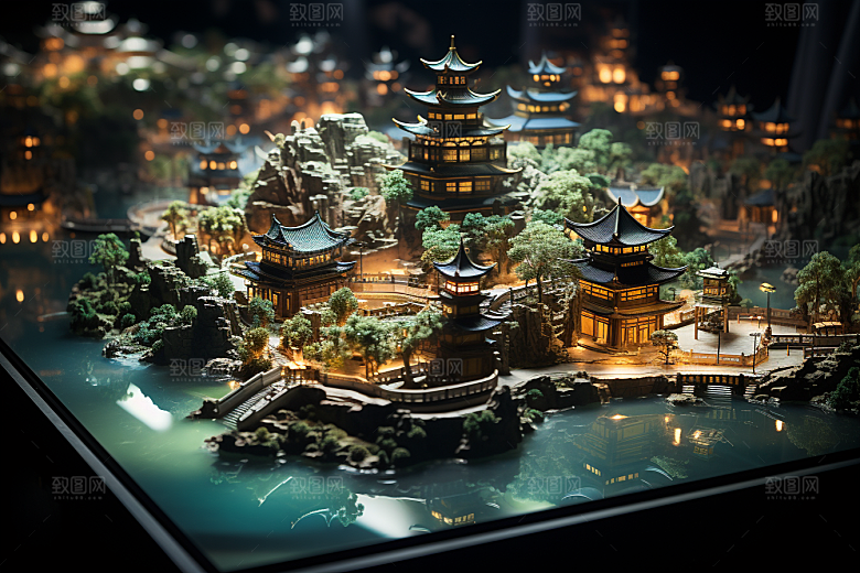 国潮光效建筑高清赛博朋克模型