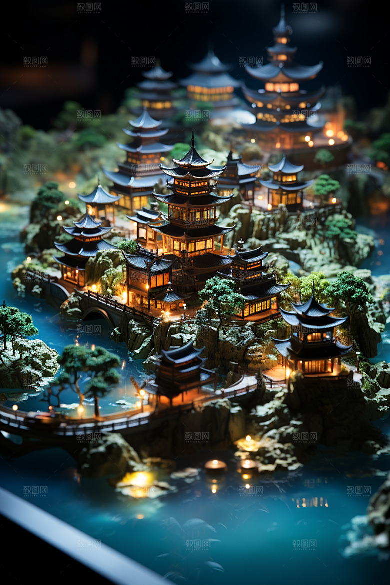 国潮光效建筑时尚潮流模型