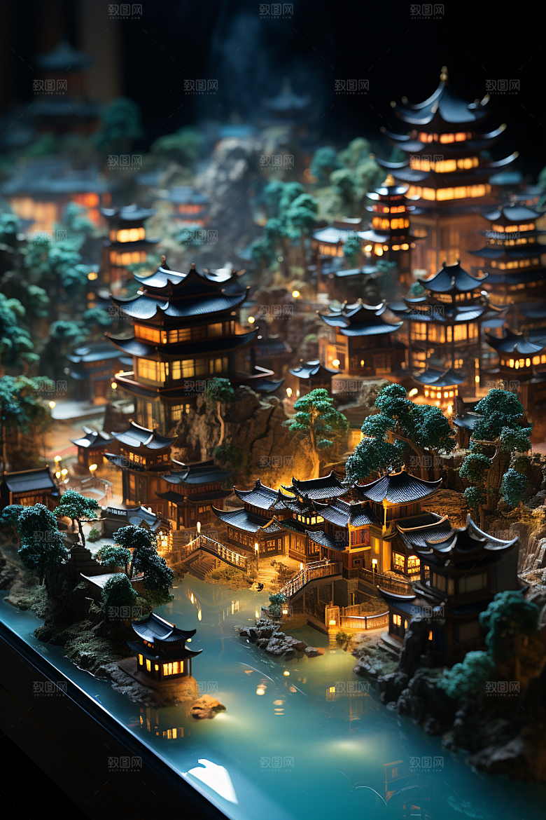 国潮光效建筑超现实3D模型