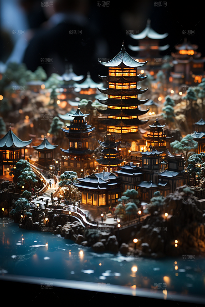 国潮光效建筑高清梦幻模型