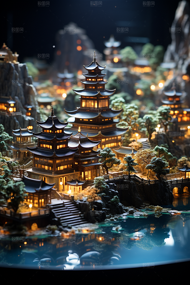 国潮光效建筑幻想风高清模型