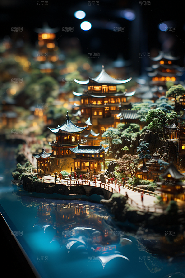 国潮光效建筑潮流超现实模型