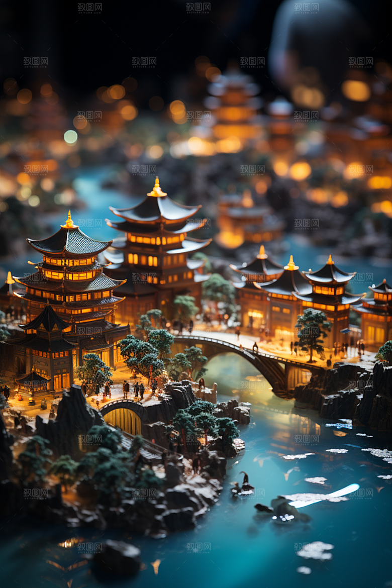 国潮光效建筑时尚高清模型