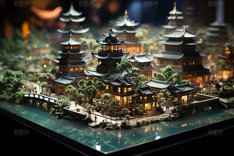 国潮光效建筑时尚3D模型
