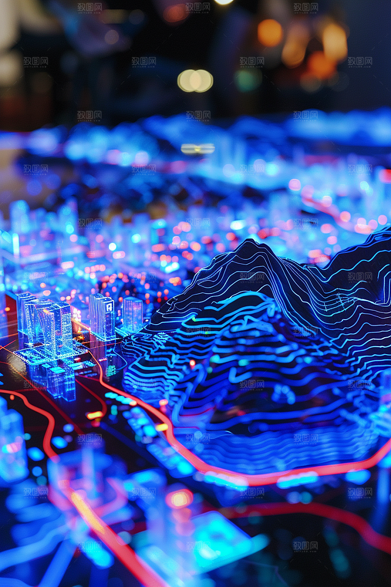 国潮光效建筑立体质感模型