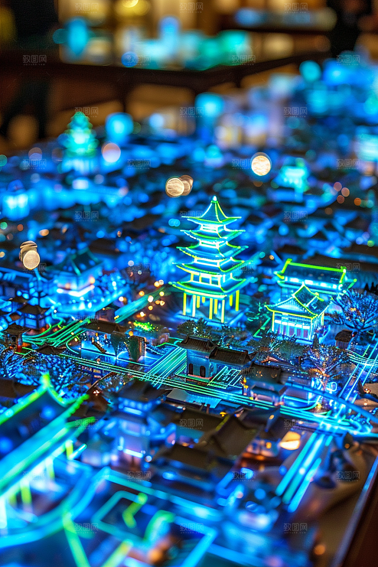 国潮光效建筑潮流梦幻模型