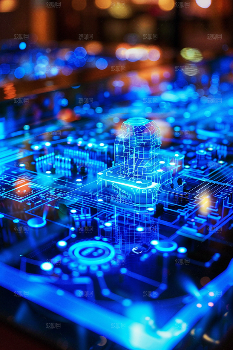 国潮光效建筑3D立体模型