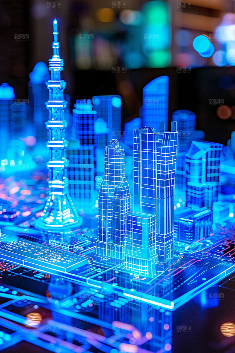 国潮光效建筑3D高清模型