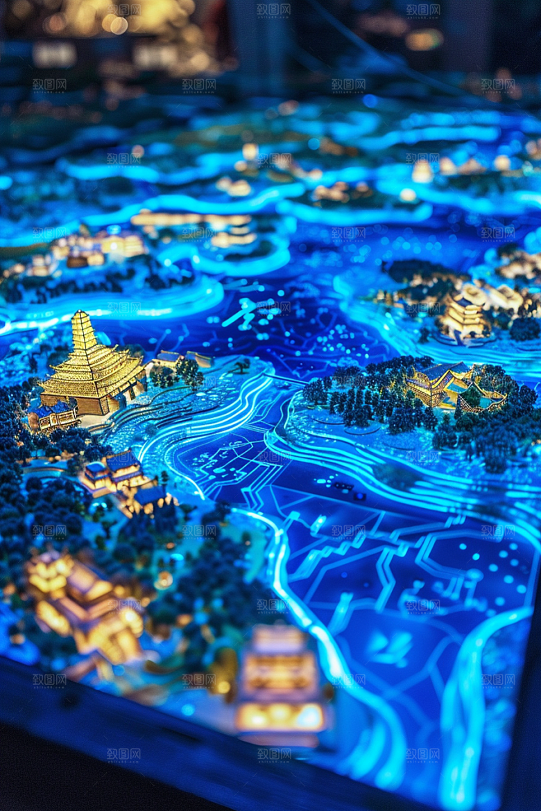 国潮光效建筑潮流赛博朋克模型