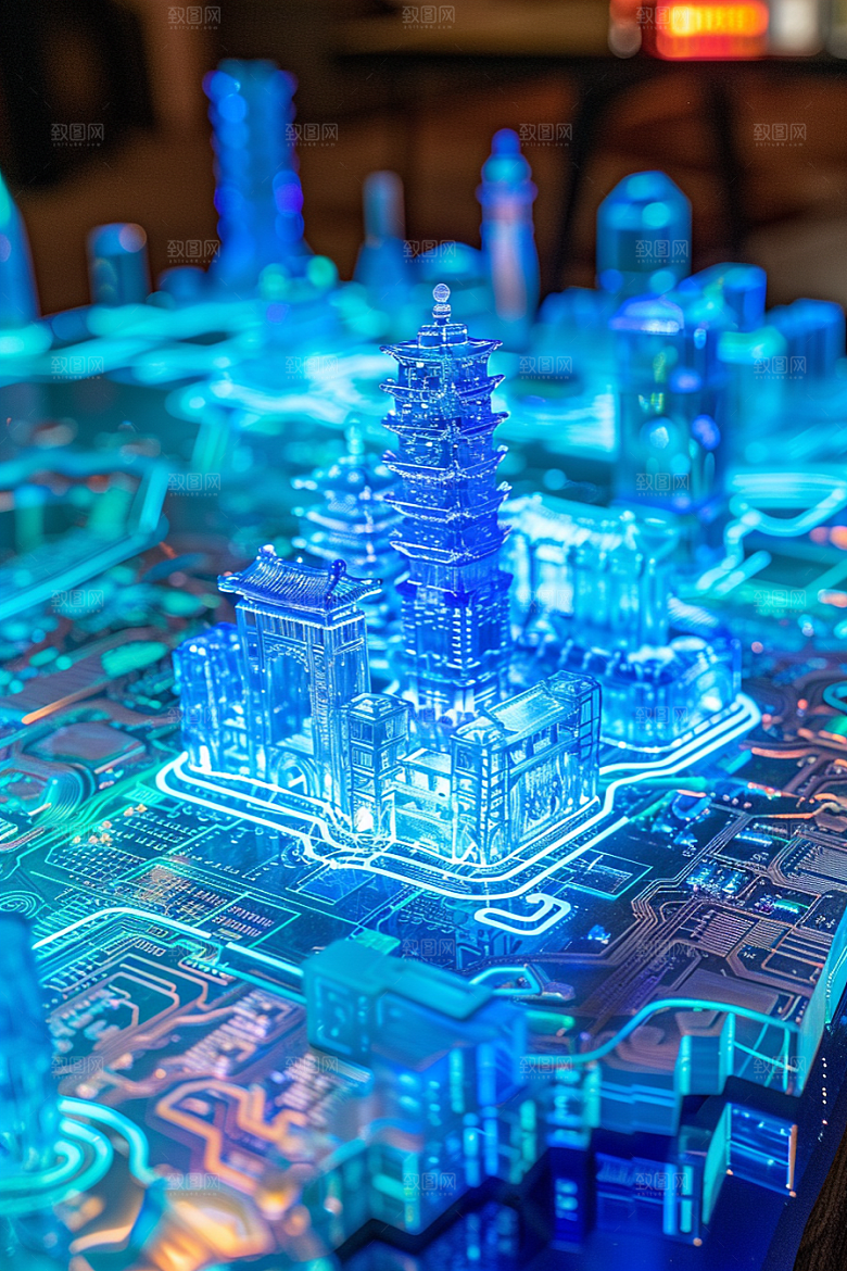 国潮光效建筑幻想风质感模型
