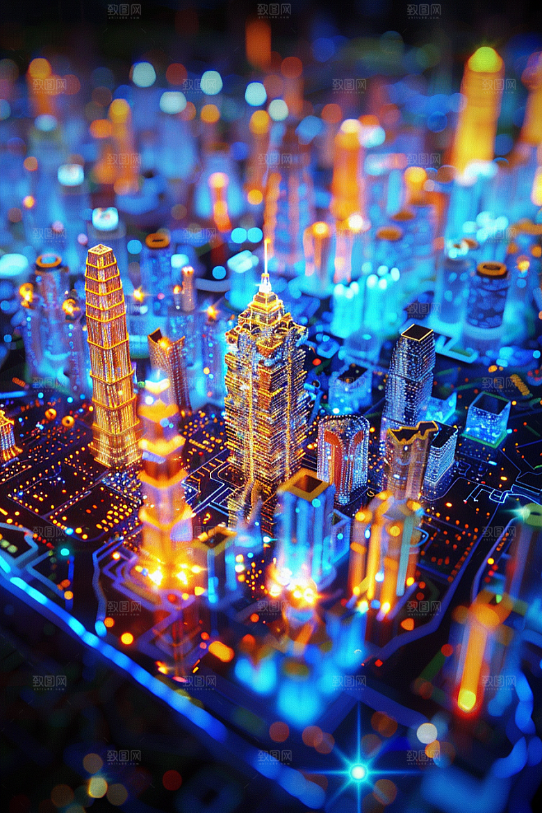 国潮光效建筑梦幻3D模型