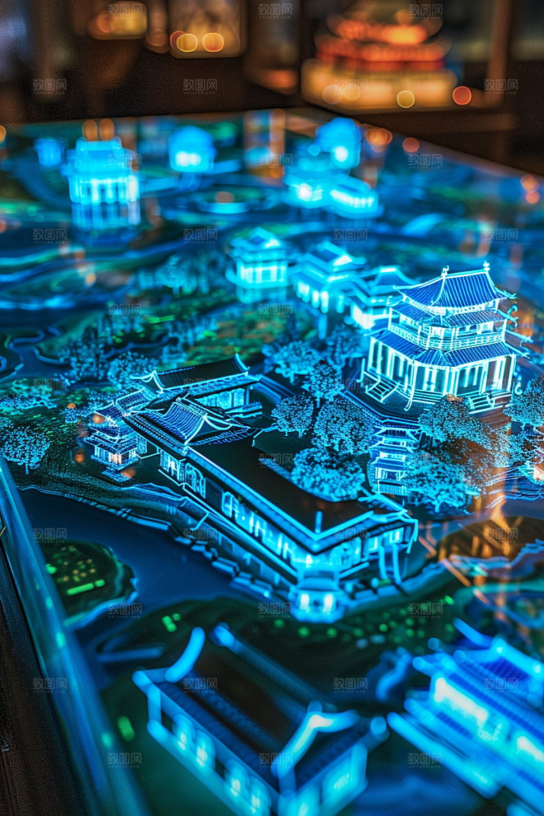 国潮光效建筑幻想风潮流模型