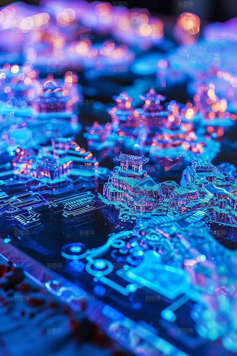 国潮光效建筑传统3D模型