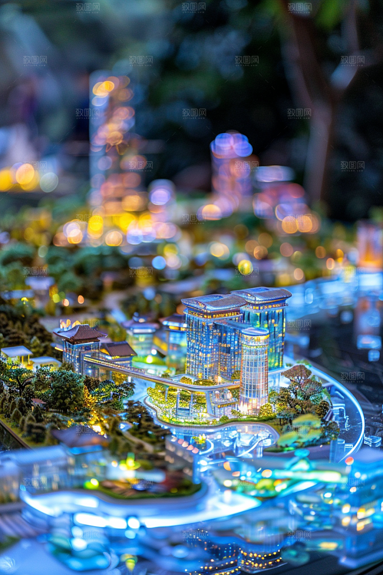 国潮光效建筑幻想风超现实模型