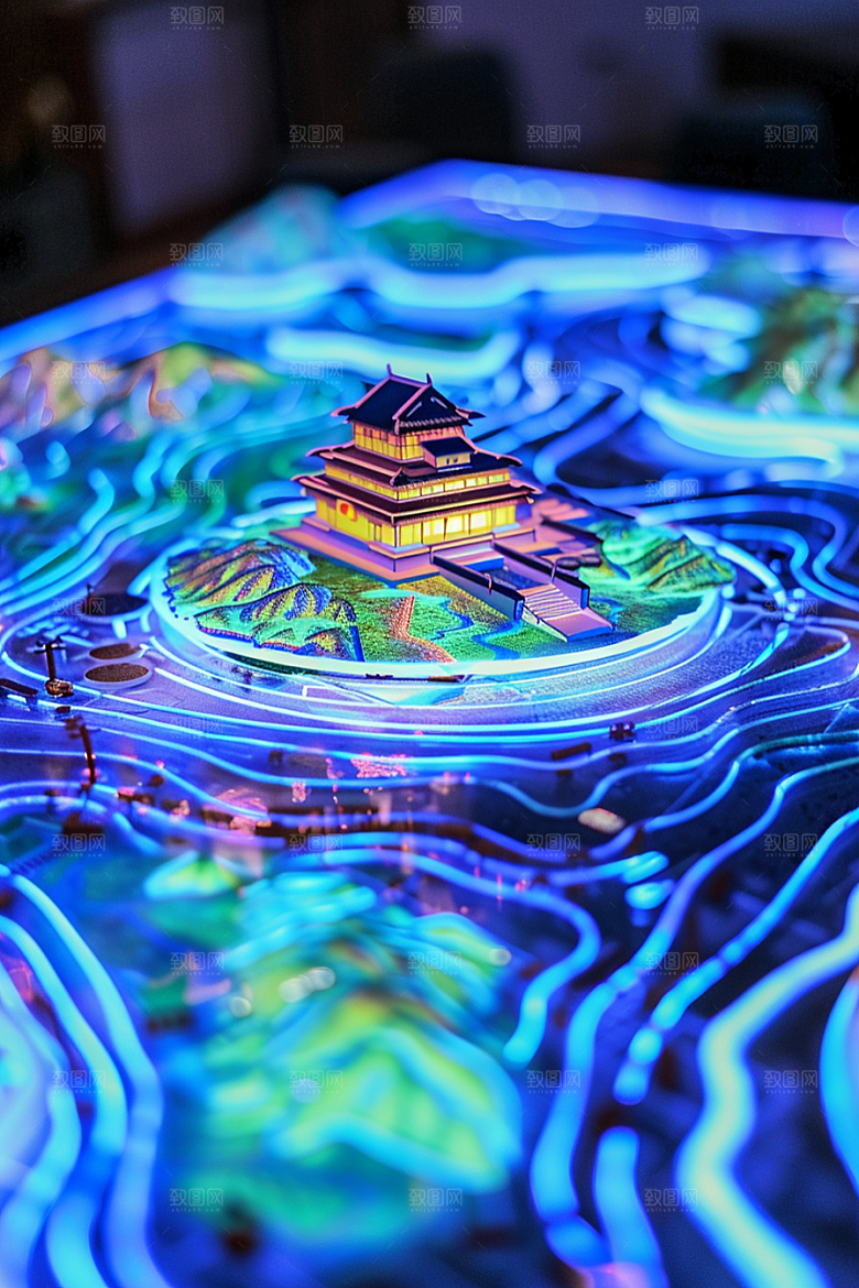 国潮光效建筑梦幻中国风模型