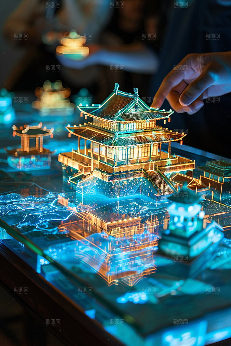 国潮光效建筑立体梦幻模型