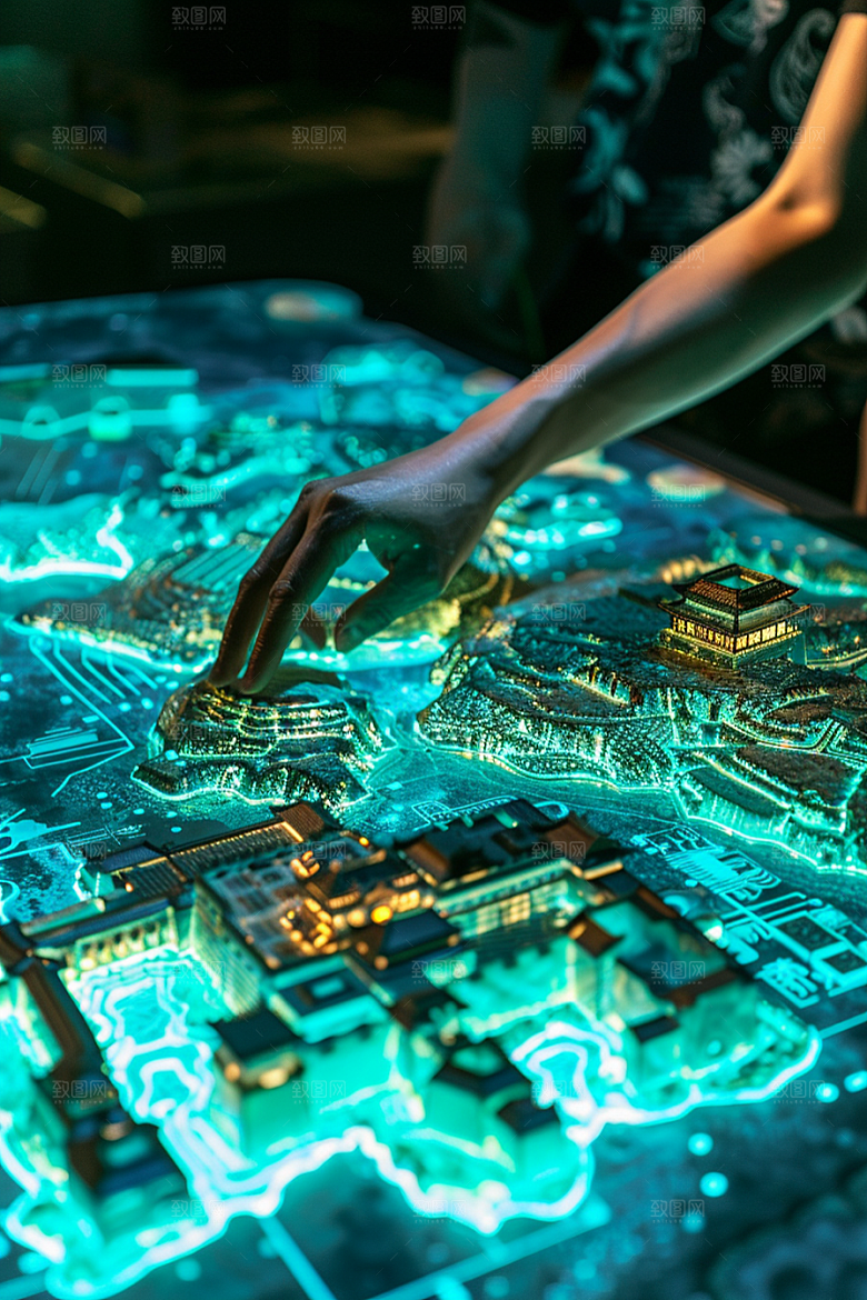 国潮光效建筑3D传统模型