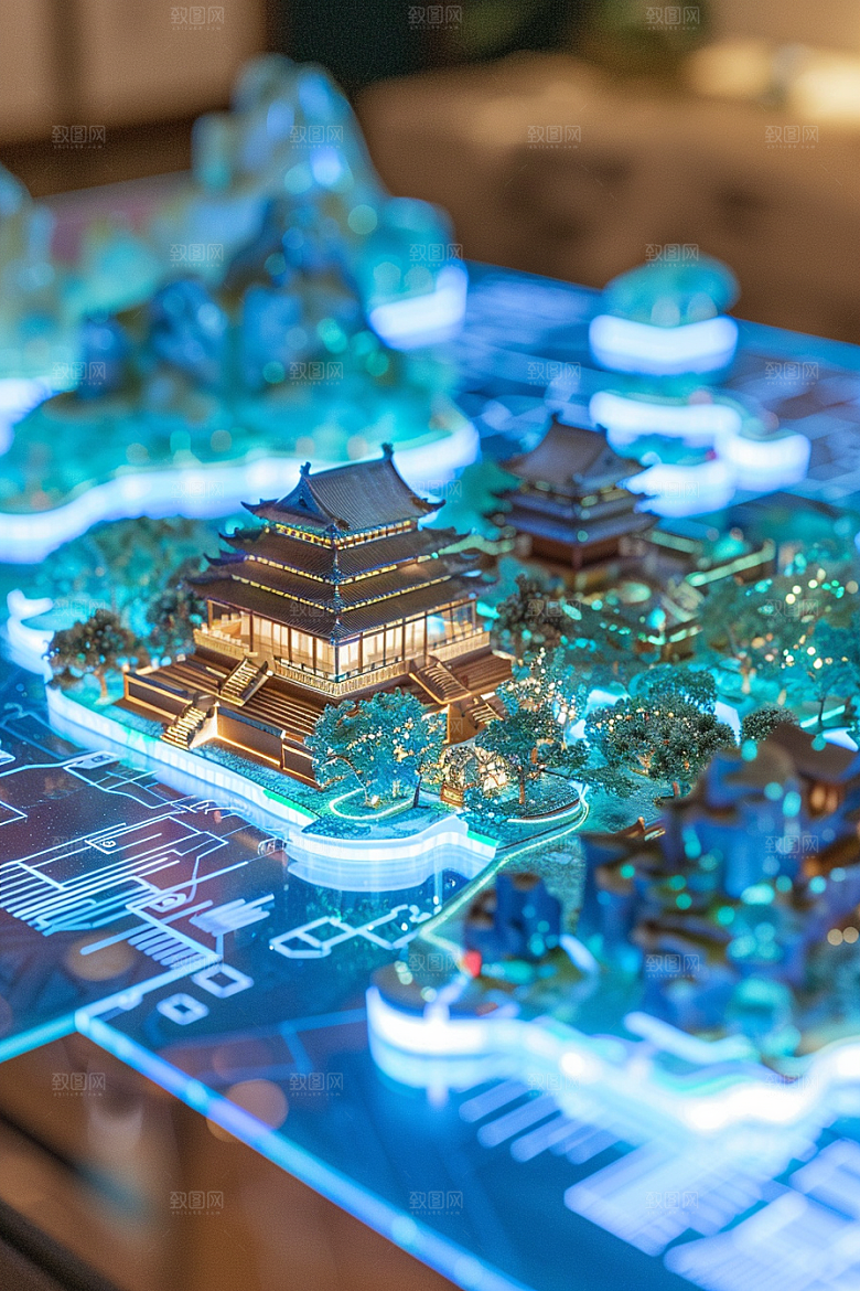 国潮光效建筑时尚超现实模型